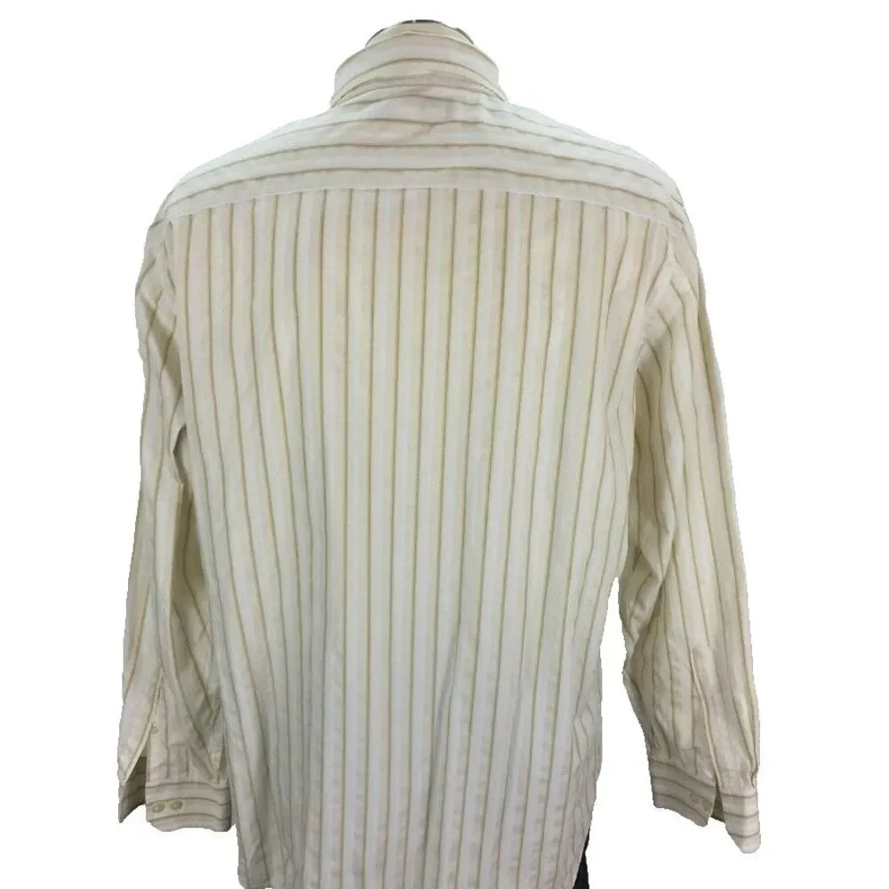 Banana Republic‎ Button Front Shirt XL Tan White Stripe Cotton Mens